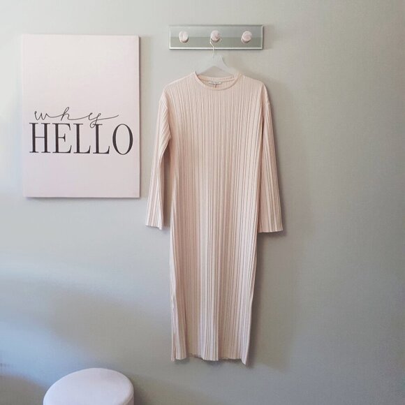 NWOT Zara warm cream ecru straight fit pleated long dress, S - Picture 2 of 5